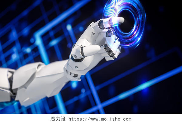 AI智能科技机械手臂科技机器人蓝色背景展板科技感